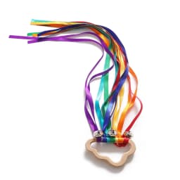 BPA-free Non-toxic Baby Ribbon Wooden Ring Teether Montessori Style Sensory Toy Newborns Color Recognition Educational Toys