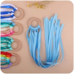 BPA-free Non-toxic Baby Ribbon Wooden Ring Teether Montessori Style Sensory Toy Newborns Color Recognition Educational Toys