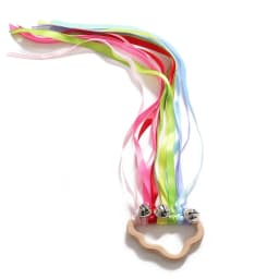 BPA-free Non-toxic Baby Ribbon Wooden Ring Teether Montessori Style Sensory Toy Newborns Color Recognition Educational Toys