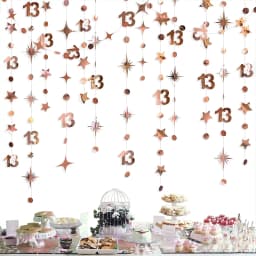 13Ft Rose Gold 14th 13th Birthday Party Decorations 18th Circle Dot Star Garlands Hanging Streamers for Sweet 16 Girls Supplies