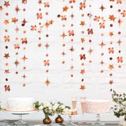 13Ft Rose Gold 14th 13th Birthday Party Decorations 18th Circle Dot Star Garlands Hanging Streamers for Sweet 16 Girls Supplies