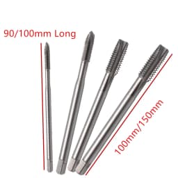 Jrealmer Machine Thread Tap HSS Taps 90/100/150/200 Long Shank Metric Plug Tap For Metalworking Tools Straight Flute Screw Tap
