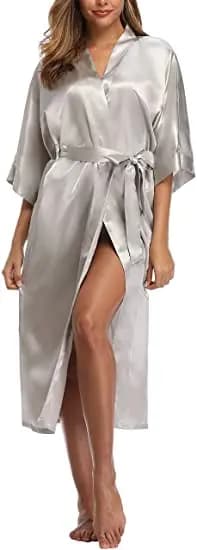 Sexy women extra long bathrobe Silky Satin robe Charming Women's Lengthened Casual Bathrobe Long Sleeved Robe Homewear