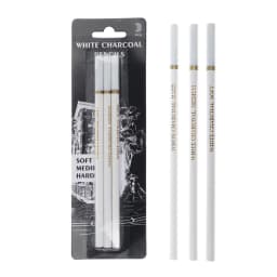 3 Pcs White Sketch Charcoal Pencils Soft/Medium/Hard White Charcoal Wooden Pencils for Artist Drawing Sketching Blending 24BB