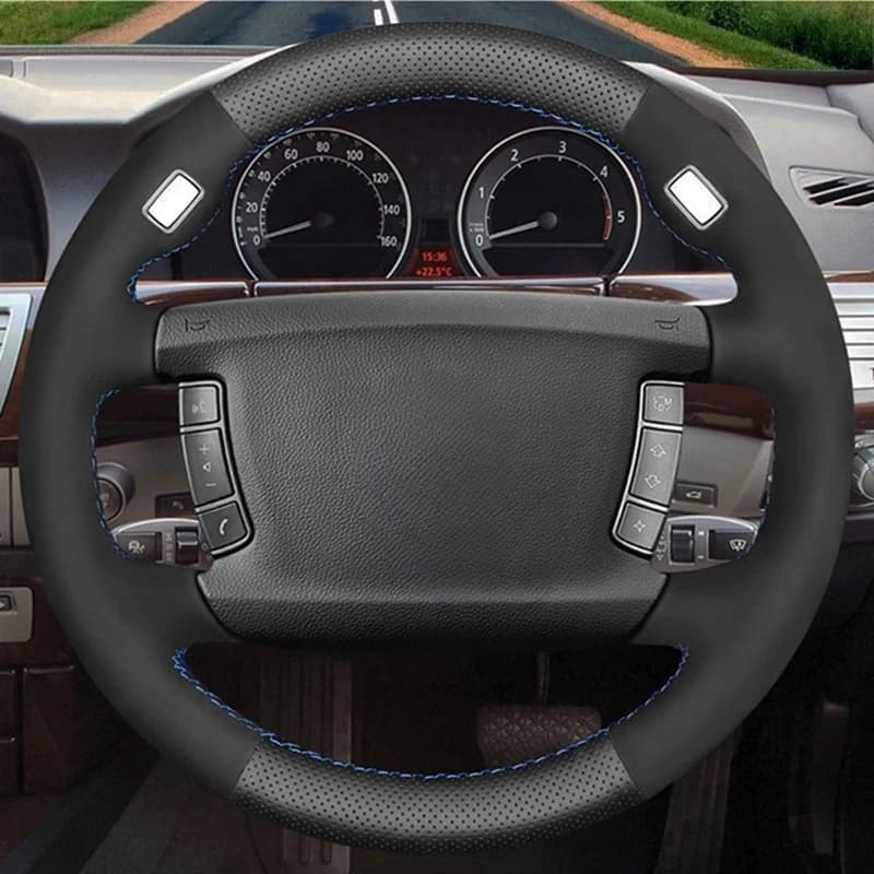 Black Genuine Leather Suede Car Steering Wheel Cover For BMW 7 Series E65 E66 730Li 740Li 745Li 750Li 755ih 760Li 2001-2008