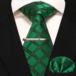JEMYGINS New Fashion Black Plaid Men's Tie 8cm Silk Business Necktie Handkerchief Tie Clips Set Wedding Party Tie Gift For Men