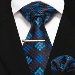 JEMYGINS New Fashion Black Plaid Men's Tie 8cm Silk Business Necktie Handkerchief Tie Clips Set Wedding Party Tie Gift For Men
