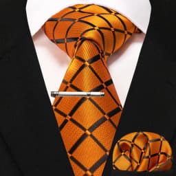 JEMYGINS New Fashion Black Plaid Men's Tie 8cm Silk Business Necktie Handkerchief Tie Clips Set Wedding Party Tie Gift For Men