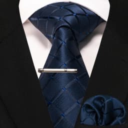 JEMYGINS New Fashion Black Plaid Men's Tie 8cm Silk Business Necktie Handkerchief Tie Clips Set Wedding Party Tie Gift For Men