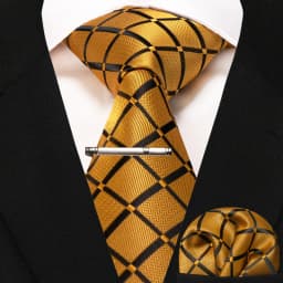JEMYGINS New Fashion Black Plaid Men's Tie 8cm Silk Business Necktie Handkerchief Tie Clips Set Wedding Party Tie Gift For Men
