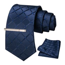 JEMYGINS New Fashion Black Plaid Men's Tie 8cm Silk Business Necktie Handkerchief Tie Clips Set Wedding Party Tie Gift For Men