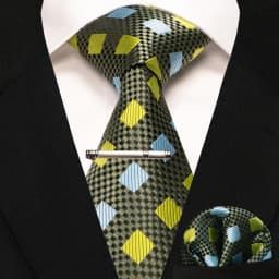 JEMYGINS New Fashion Black Plaid Men's Tie 8cm Silk Business Necktie Handkerchief Tie Clips Set Wedding Party Tie Gift For Men