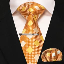 JEMYGINS New Fashion Black Plaid Men's Tie 8cm Silk Business Necktie Handkerchief Tie Clips Set Wedding Party Tie Gift For Men