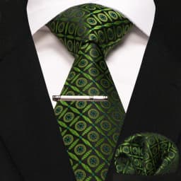 JEMYGINS New Fashion Black Plaid Men's Tie 8cm Silk Business Necktie Handkerchief Tie Clips Set Wedding Party Tie Gift For Men