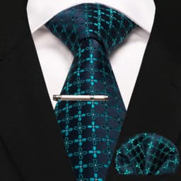 JEMYGINS New Fashion Black Plaid Men's Tie 8cm Silk Business Necktie Handkerchief Tie Clips Set Wedding Party Tie Gift For Men