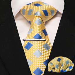 JEMYGINS New Fashion Black Plaid Men's Tie 8cm Silk Business Necktie Handkerchief Tie Clips Set Wedding Party Tie Gift For Men