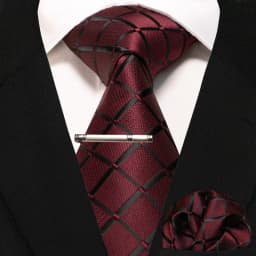 JEMYGINS New Fashion Black Plaid Men's Tie 8cm Silk Business Necktie Handkerchief Tie Clips Set Wedding Party Tie Gift For Men