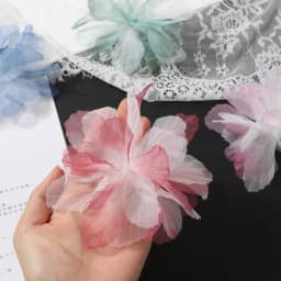5PC 3D Organza Artificial Flowers Head For Home Wedding Decoration Gradient Bridal Headwear DIY Clothing Making Hair Accessories