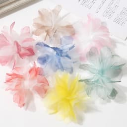 5PC 3D Organza Artificial Flowers Head For Home Wedding Decoration Gradient Bridal Headwear DIY Clothing Making Hair Accessories