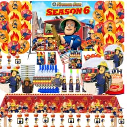 Fireman Sam Theme Happy Birthday Party Supplies Set Background Cup Plate Napkins Tablecloth Party Kids Boys Favor Balloons Decor