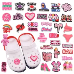 1-35PCS PVC Shoe Charms Limit Dose Not Exist Cool Libra Girls Thank You Love Feminist Buckle Clog Hole Slipper Decoration