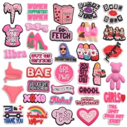 1-35PCS PVC Shoe Charms Limit Dose Not Exist Cool Libra Girls Thank You Love Feminist Buckle Clog Hole Slipper Decoration