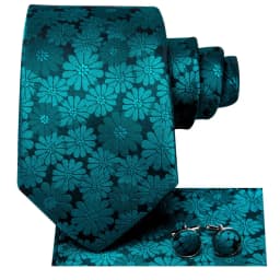 Floral Teal Blue Luxury Designer Wedding Tie For Men Handky Cufflink Mens Necktie Fashion Business Party silk Dropship Hi-Tie