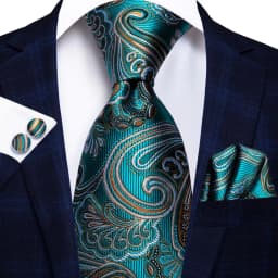 Floral Teal Blue Luxury Designer Wedding Tie For Men Handky Cufflink Mens Necktie Fashion Business Party silk Dropship Hi-Tie
