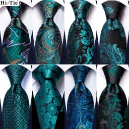 Floral Teal Blue Luxury Designer Wedding Tie For Men Handky Cufflink Mens Necktie Fashion Business Party silk Dropship Hi-Tie