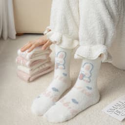 Sweet Pink Rabbits Bowknot Imitation Mink Socks Winter Plush Warm Home Sleeping Socks Ins Japanese Cartoon Cute Furry Tube Socks