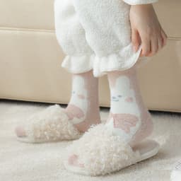 Sweet Pink Rabbits Bowknot Imitation Mink Socks Winter Plush Warm Home Sleeping Socks Ins Japanese Cartoon Cute Furry Tube Socks