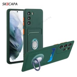 Card Slot Wallet Holder Cover for Samsung S23 S25 Ultra S24 Plus S20 FE Note 20 10 Pro Candy Color Silicone Magnetic Ring Case