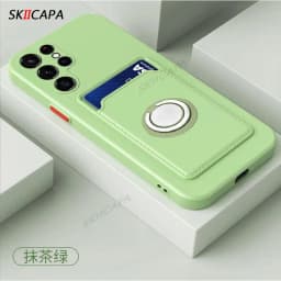 Card Slot Wallet Holder Cover for Samsung S23 S25 Ultra S24 Plus S20 FE Note 20 10 Pro Candy Color Silicone Magnetic Ring Case