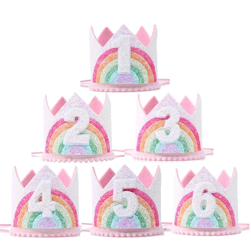 Felt Rainbow Crown Girl Birthday Party Headband 1st 2nd 3rd Birthday Party Decorations Kids Number Hat Baby Shower Unicorn Party