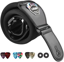 LEKATO LGS-2 Bass Guitar Strap with 6 Pick Adjustable Cowhide Acoustic Electric Bass Strap Guitar Belt Guitar parts Accessories