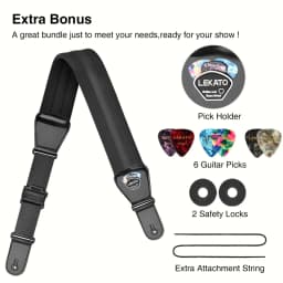 LEKATO LGS-2 Bass Guitar Strap with 6 Pick Adjustable Cowhide Acoustic Electric Bass Strap Guitar Belt Guitar parts Accessories