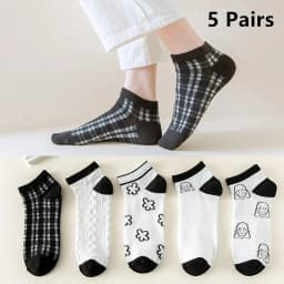 5 Pairs Spring Summer Thin Fashion Women Sock Cartoon Cow Harajuku Kawaii Cute Girl Happy Funny Boat Socks