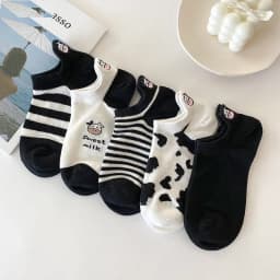 5 Pairs Spring Summer Thin Fashion Women Sock Cartoon Cow Harajuku Kawaii Cute Girl Happy Funny Boat Socks