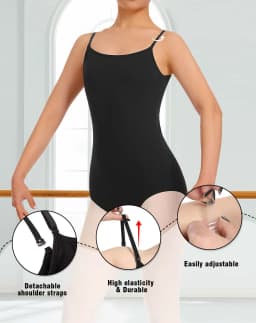 Women's Camisole Dance Leotards for Ballet, Detachable Adjustable Elastic&Clear Straps, Full Front Lining