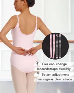 Women's Camisole Dance Leotards for Ballet, Detachable Adjustable Elastic&Clear Straps, Full Front Lining