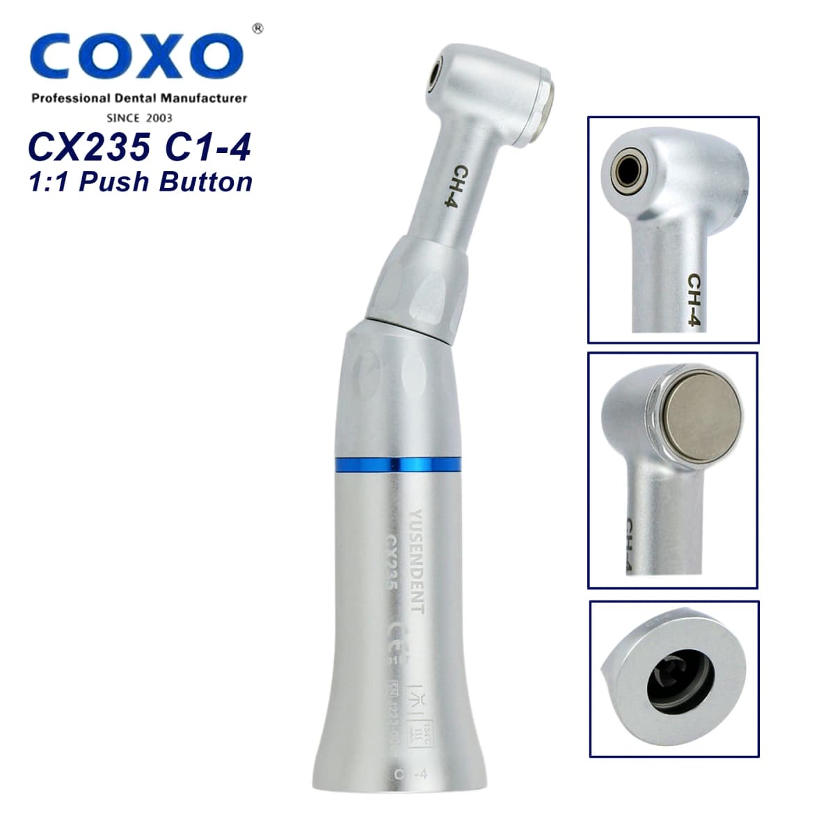 COXO Dental 1:1 Slow Low Speed Push Button Contra Angle Handpiece CX235 C1-4 Fit CA Bur 2.35mm KAVO NSK