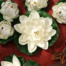 6PCS Lotus Artificial Flower Floating Fake Lotus Plant Lifelike Water Lily Micro Landscape for Pond Garden Decor