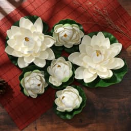 6PCS Lotus Artificial Flower Floating Fake Lotus Plant Lifelike Water Lily Micro Landscape for Pond Garden Decor