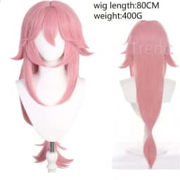 Yae Miko Plush Tail Ear Wig Pink Fox Handmade Cosplay Props Pink Fox Ears Tail Wig