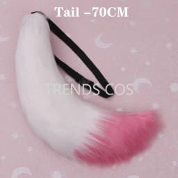 Yae Miko Plush Tail Ear Wig Pink Fox Handmade Cosplay Props Pink Fox Ears Tail Wig