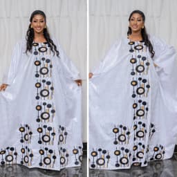 African Dresses For Women Bazin Riche Emboridery Design Floor Length With Scarf Couple Design