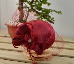 Satin Fascinator Hat With Veil, Bridal Rhiunstone Beaded Hat Fashion Hat for Women Ladies