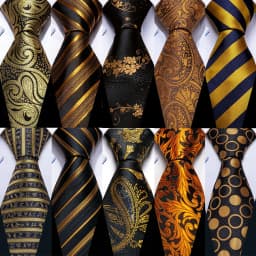 Barry.Wang Dark Gold Men Tie Silk Stripe Pocket Square Cufflinks Sets Formal Woven Neckties Business Party Designer Gifts 5702