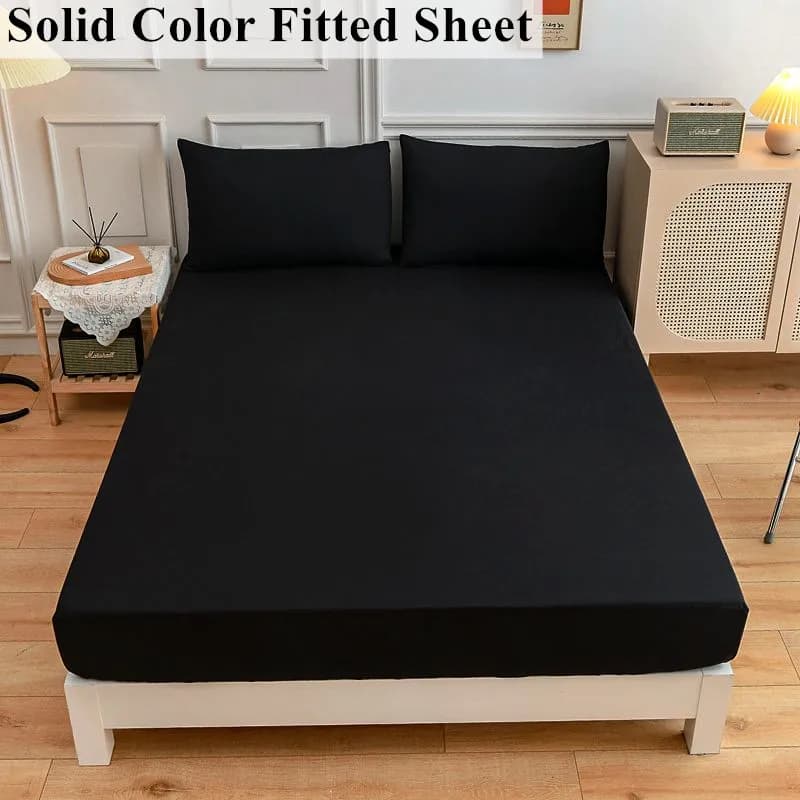 Black Fitted Sheet Home Bed Linen 90x200 Bed Cover with Elastic Band Tampa De Colchão Double Bedsheet (Pillowcase Need Order)