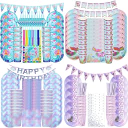 Mermaid Party Decorations Supplies Mermaid Disposable Plates Cup Napkins Set for Girls Baby Shower Mermaids Princess Birthday